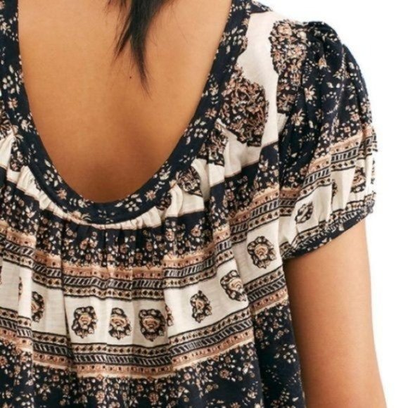 Free People Boho Paisley Puff Sleeve Top - Picture 3 of 8